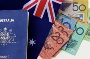 Jeu australien - passport australien sur drapeau australien - casinosansdepots.net