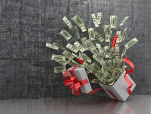boite a cadeau avec plein de billets