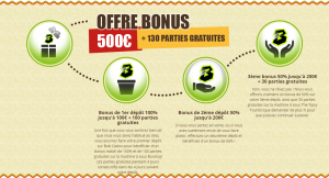 bonus 500 euros + 130 parties gratuites sur bob casino