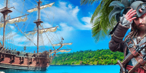 capitaine tortuga et son bateau de pirate
