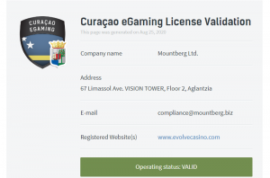 licence curacao evolve casino
