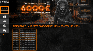 bonus de 6000 € sur les premiers dépôts le roi johnny