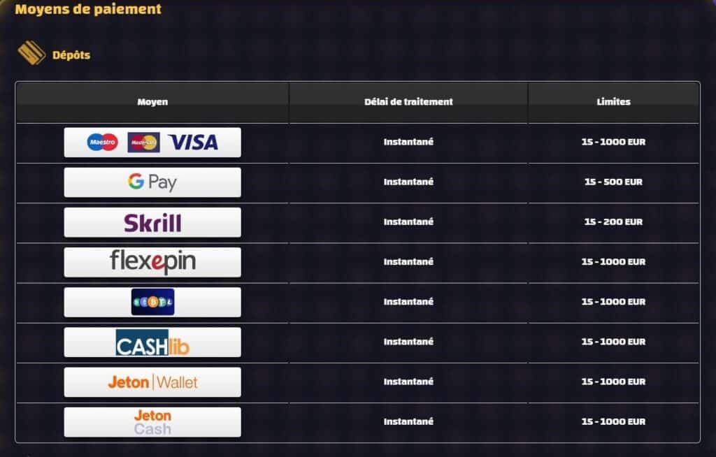 play regal modes de paiement