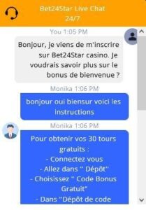 support client par chat bet24star