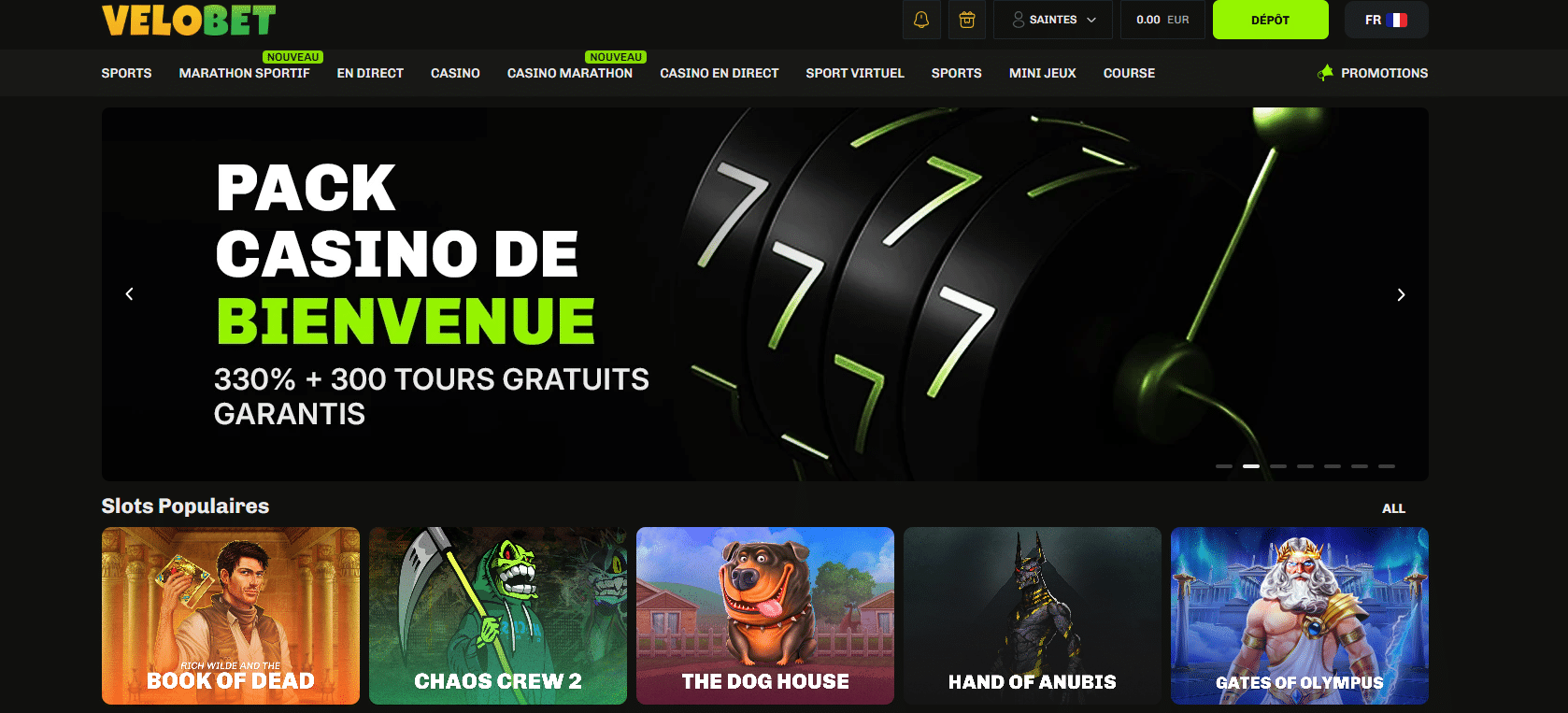 Velobet Casino Avis — capture du site