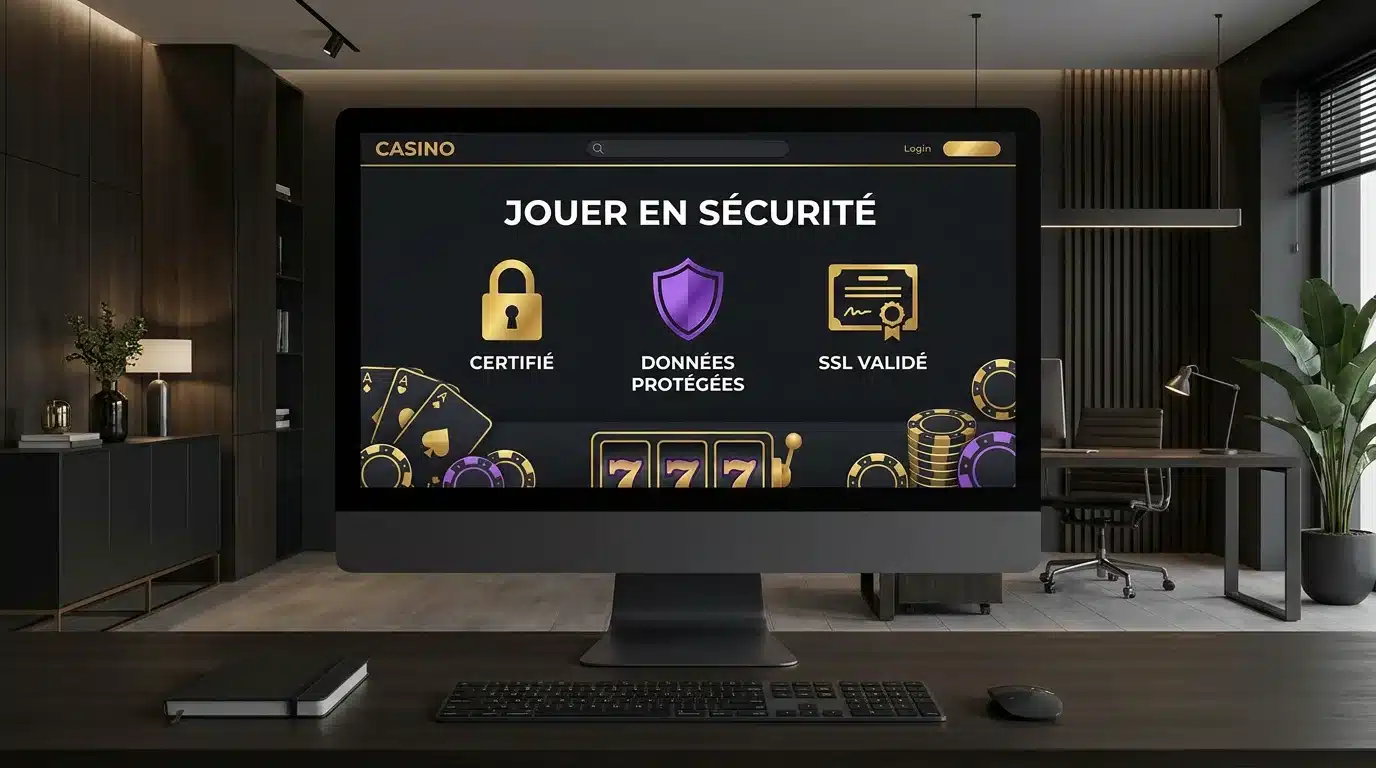 Illustration d'une interface de casino en ligne sécurisée avec des icônes de protection des données