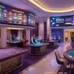 Salle de casino en ligne moderne avec tables de jeu et machines à sous virtuelles