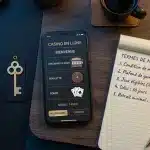 Code promo de casino en ligne avec smartphone, jetons et conditions de bonus
