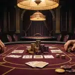 Table de casino élégante avec jetons et cartes dans une ambiance Las Vegas