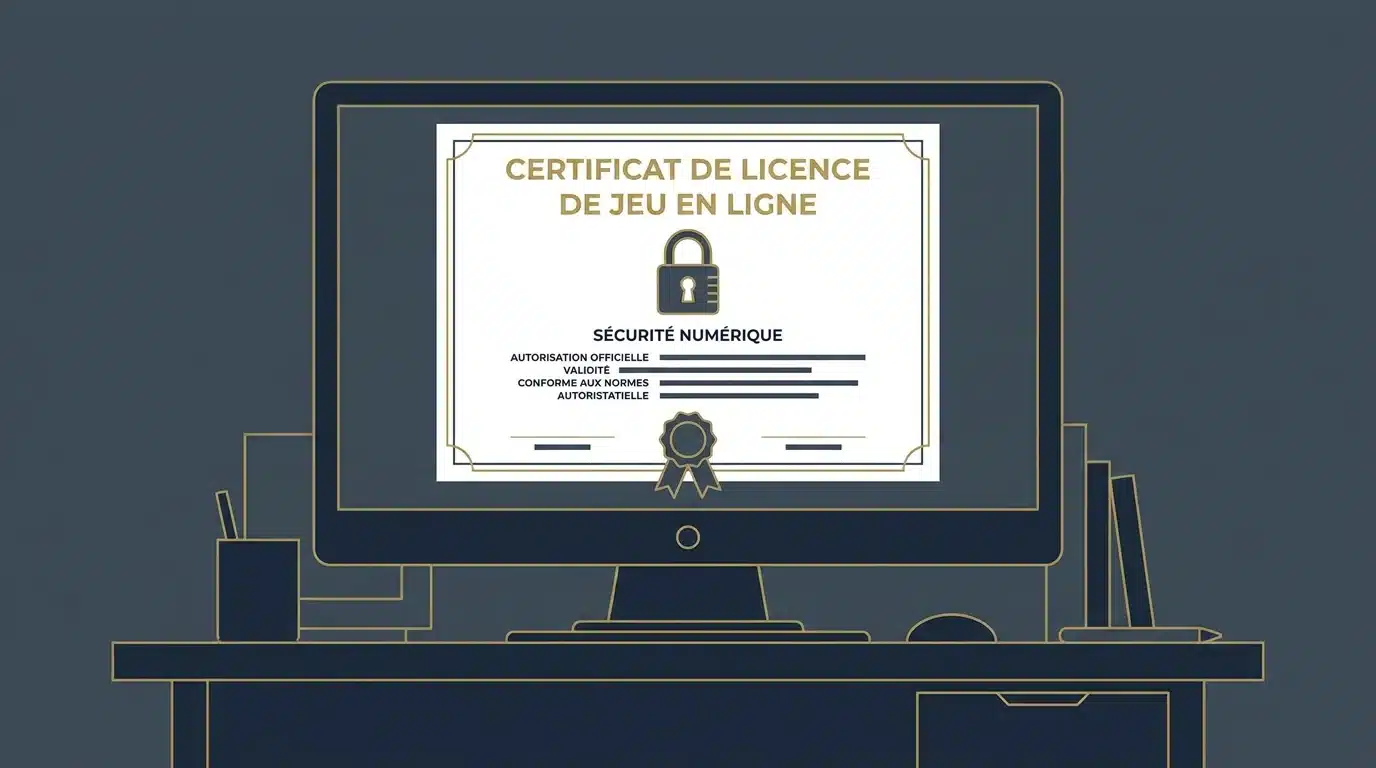 Illustration d'un certificat de licence de casino en ligne avec cadenas de sécurité