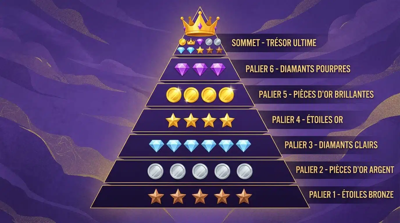 Pyramide des niveaux VIP d'un casino en ligne avec récompenses croissantes