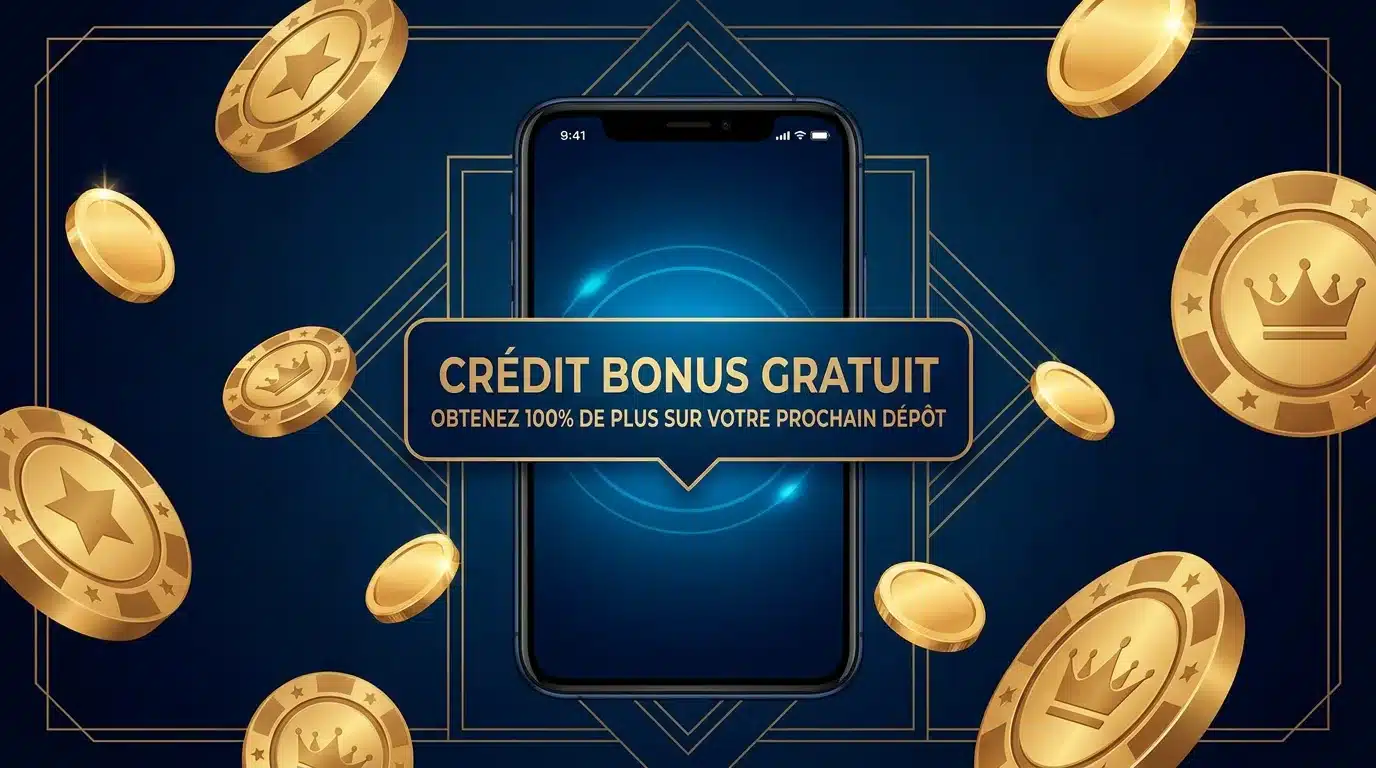 Illustration d'un bonus sans dépôt immédiat crédité sur un smartphone de casino en ligne