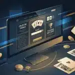 Interface de casino en ligne avec jetons et cartes pour illustrer les codes bonus sans dépôt