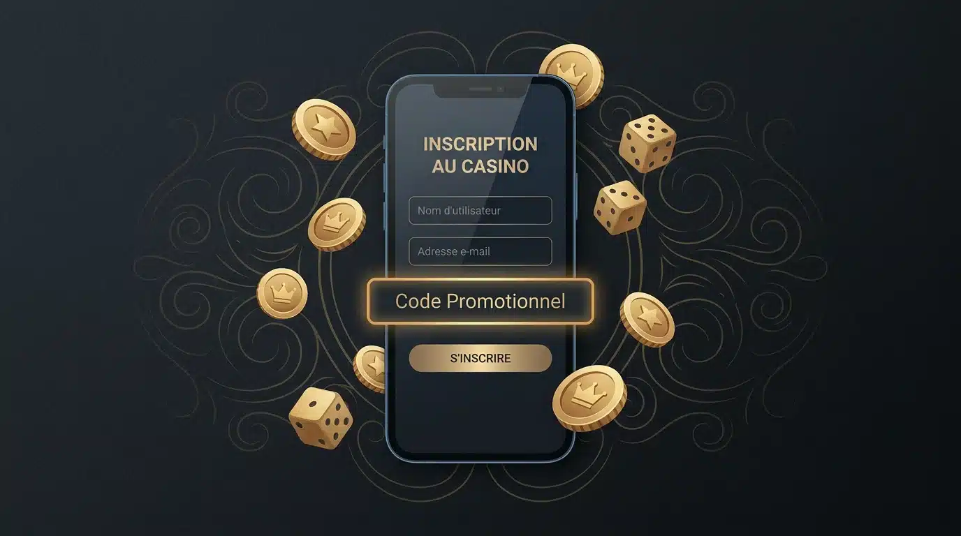 Écran de smartphone avec champ de saisie d'un code bonus de casino sans dépôt