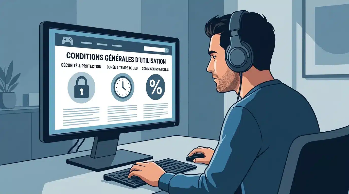 Joueur consultant les conditions de mise d'un bonus de casino en ligne