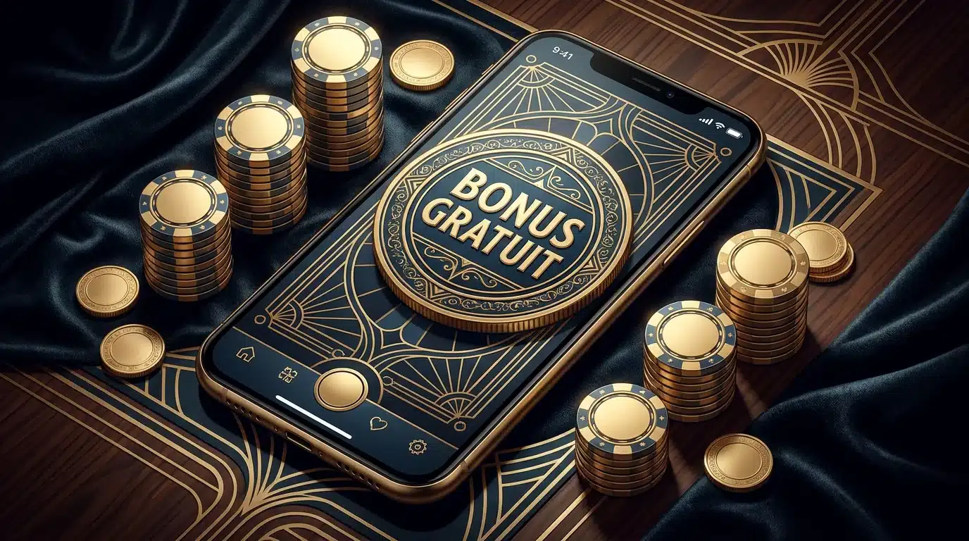Smartphone affichant un bonus gratuit sur un casino en ligne