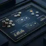Interface de casino en ligne avec jetons et cartes sur un écran numérique