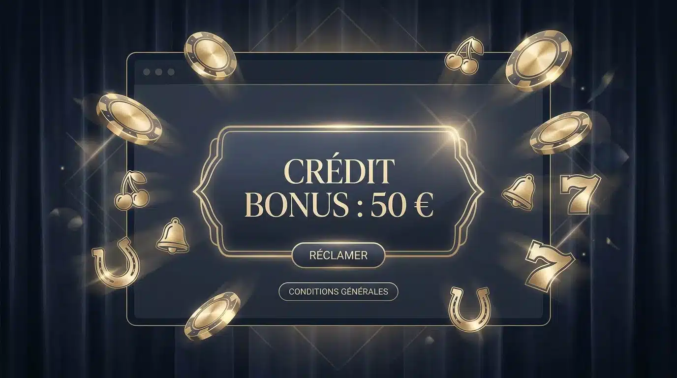Illustration d'un bonus de 50 euros crédité sur un compte de casino en ligne