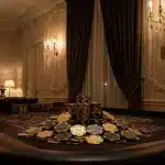 Table de casino élégante avec jetons dorés et décor parisien raffiné
