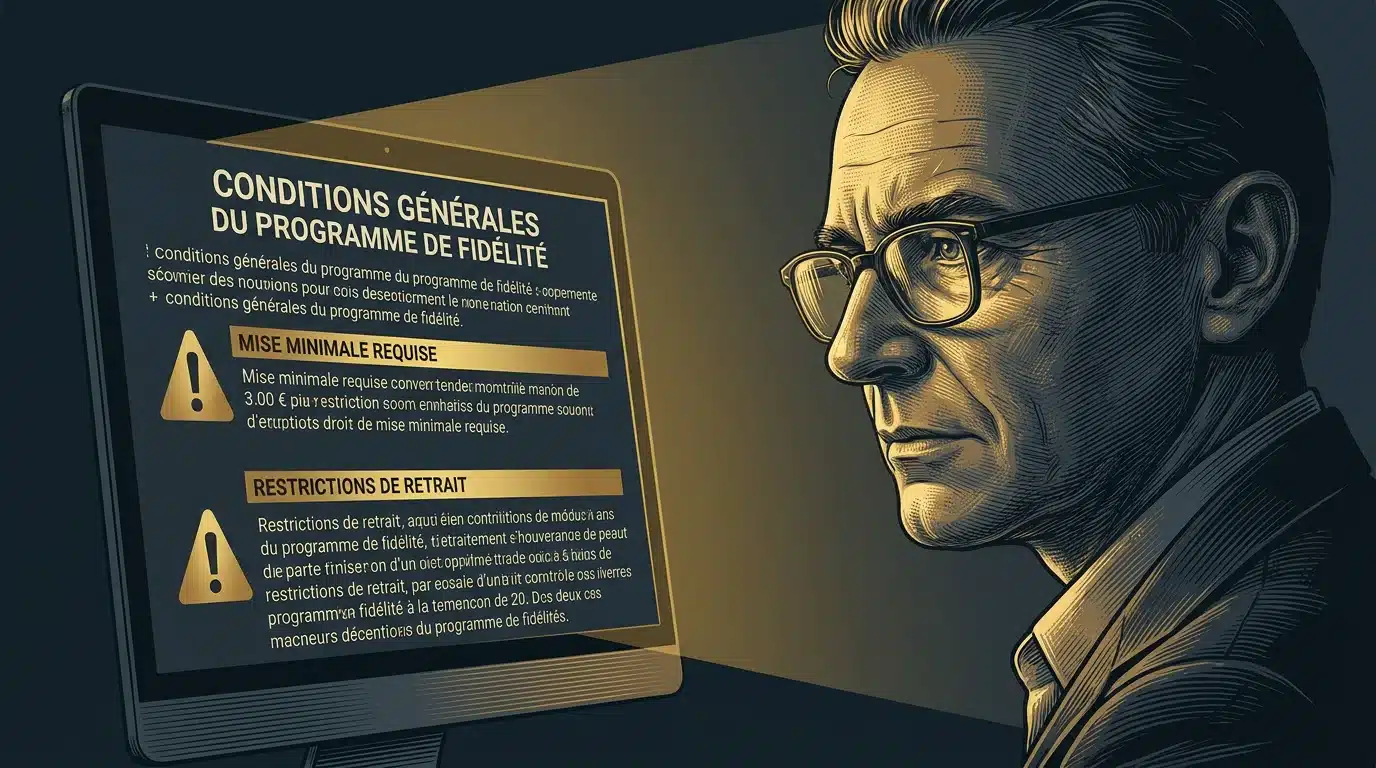 Joueur vérifiant les conditions générales d'un programme VIP de casino en ligne