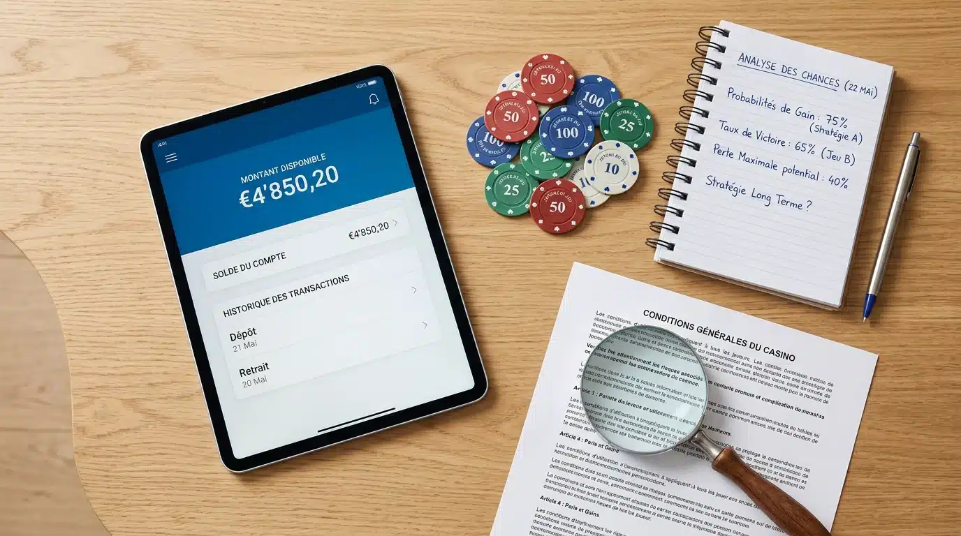 Composition à plat illustrant la vérification des conditions de mise d'un bonus de casino