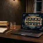 Concept de casino en ligne haut de gamme avec ordinateur portable et ambiance dorée