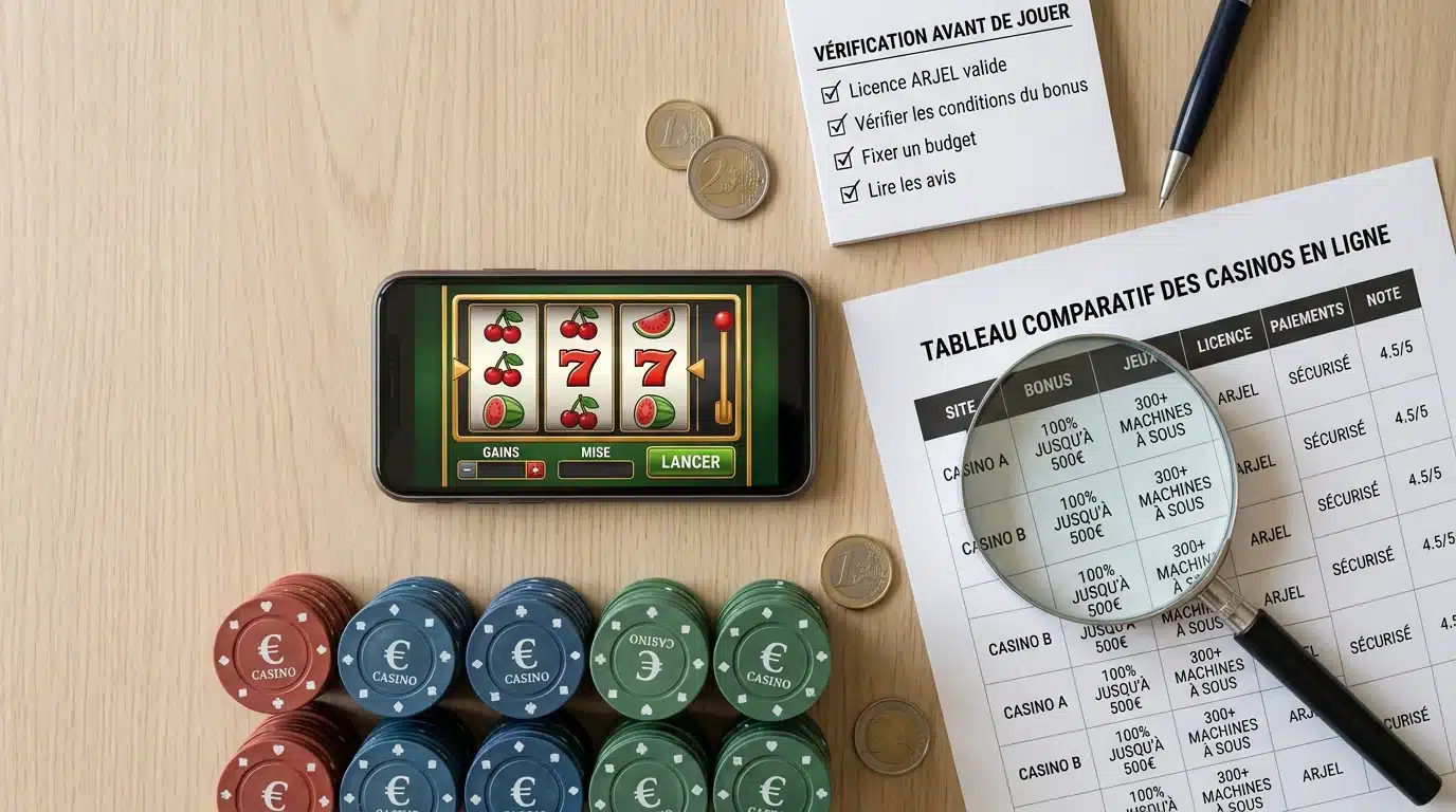 Éléments de comparaison de bonus de casinos en ligne disposés à plat