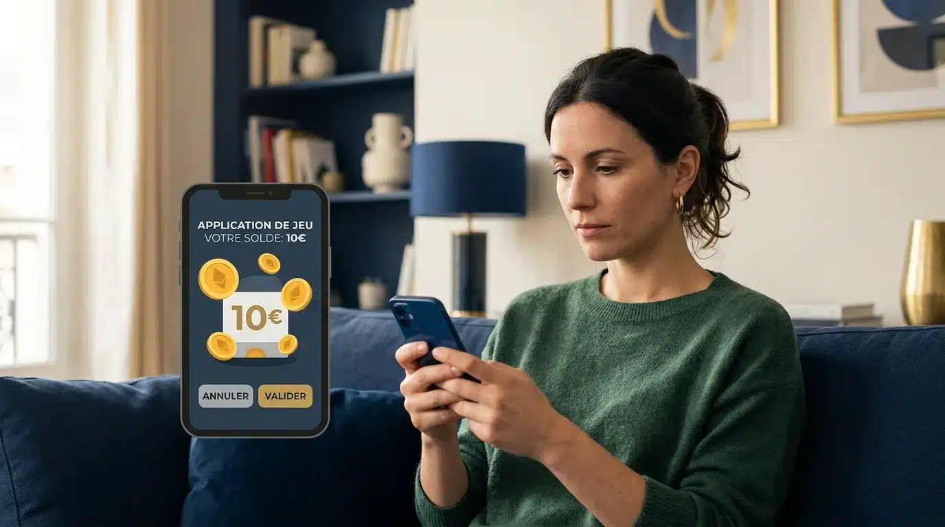 Joueur consultant une offre de bonus de 10 euros sans dépôt sur son smartphone