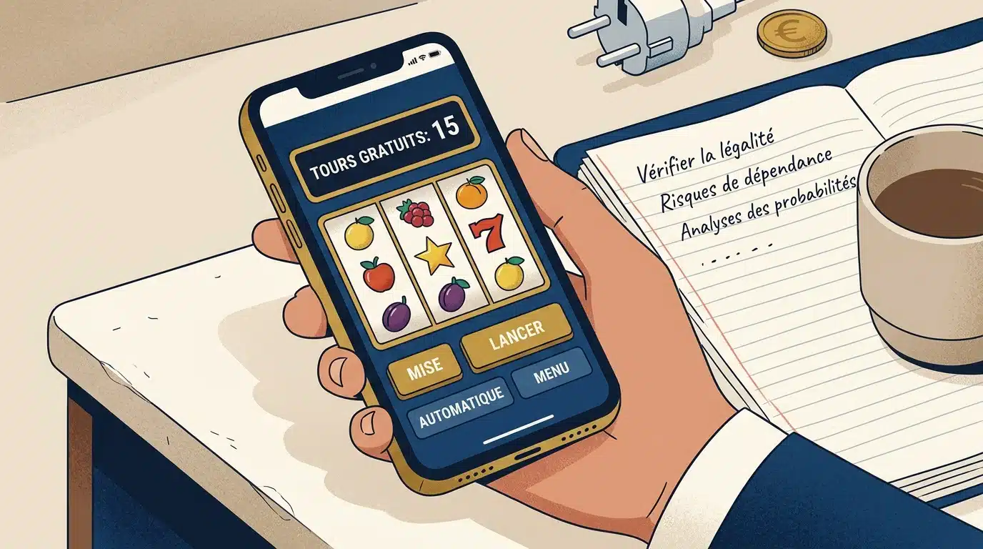 Illustration éditoriale d'un smartphone affichant des tours gratuits de casino en ligne
