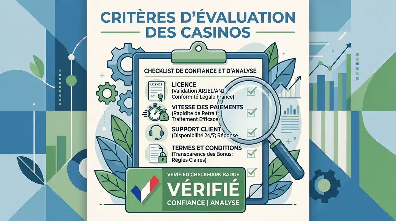 Illustration d'une loupe examinant les critères de fiabilité d'un casino en ligne