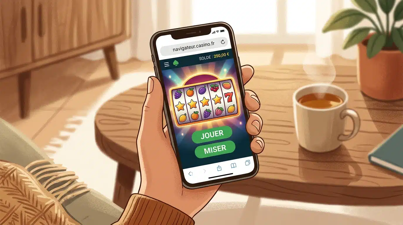 Personne jouant à un jeu de casino sur mobile via navigateur