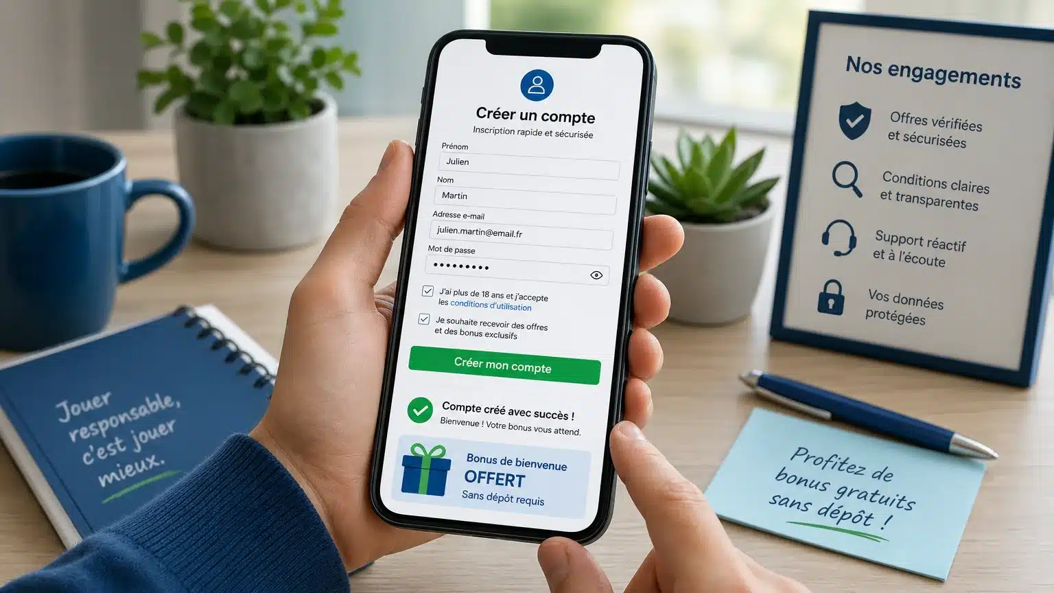 Activation d'un bonus sans dépôt sur mobile après inscription