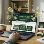 Ordinateur et smartphone affichant un casino en ligne avec symboles de bonus sans dépôt