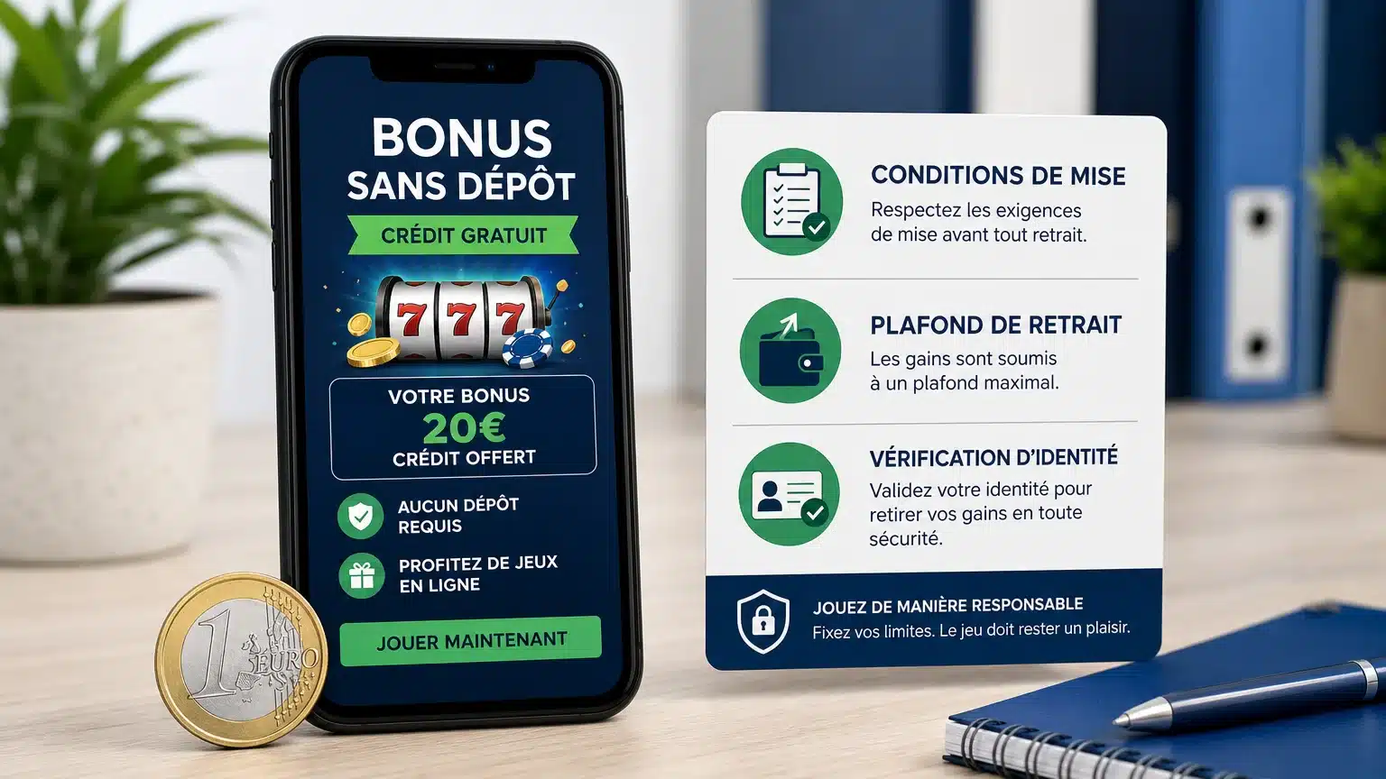 Illustration d'un bonus sans dépôt encaissable et de ses conditions de retrait