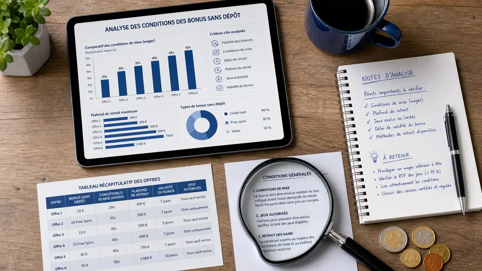 Analyse comparative des conditions d'un bonus sans dépôt sur un bureau