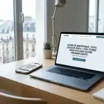 Poste de travail avec ordinateur affichant une offre de bonus de casino sans dépôt