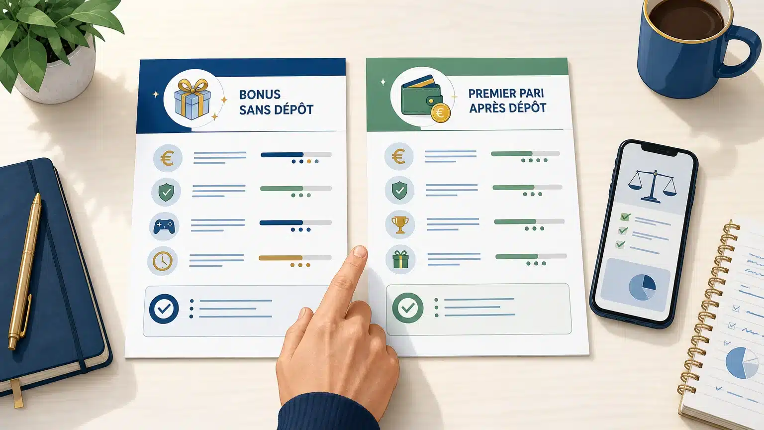 Comparaison visuelle entre bonus sans dépôt et bonus après dépôt