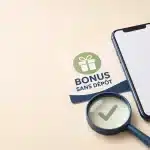 Illustration d’un smartphone et d’une loupe pour vérifier un bonus sans dépôt