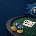 Illustration éditoriale d’une table de blackjack en ligne avec jetons bonus sans dépôt