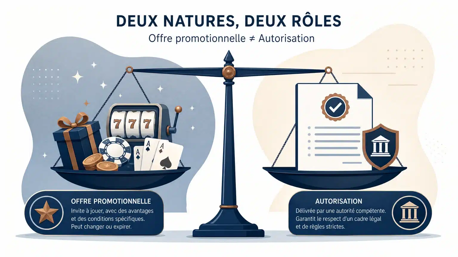 Illustration de la différence entre bonus de casino et autorisation réglementaire