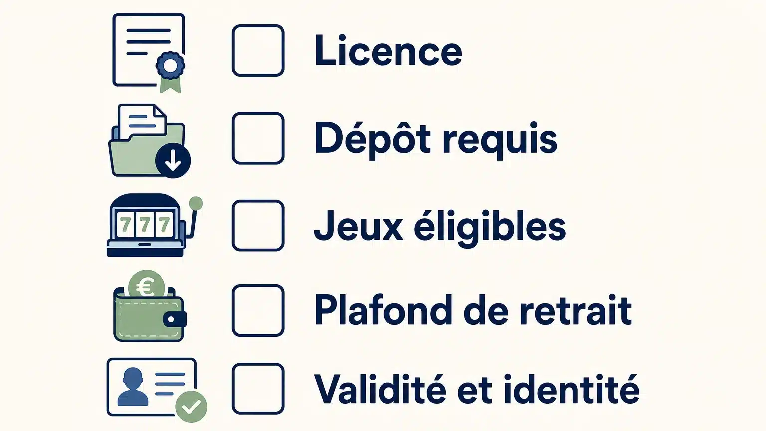 Checklist pour vérifier les conditions d’un bonus sans dépôt