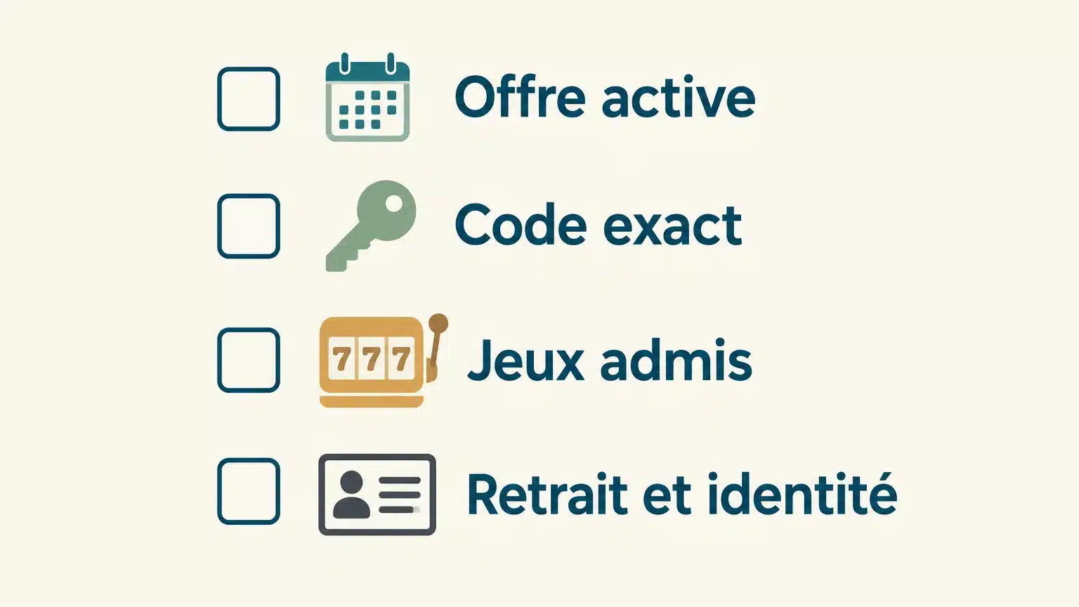 Liste de vérification des conditions avant d’utiliser un bonus