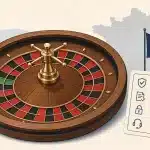 Illustration éditoriale d’une roulette et de repères de prudence pour les joueurs en France