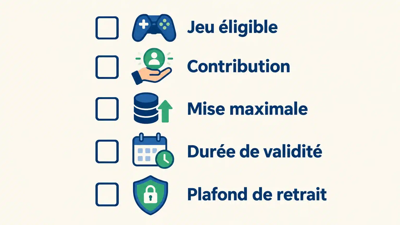 Checklist des cinq conditions à vérifier pour un bonus
